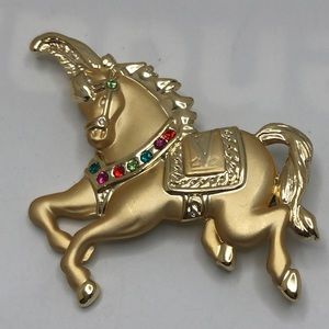AJC Vintage Adorable Retro Rhinestone Carousel Horse Pin